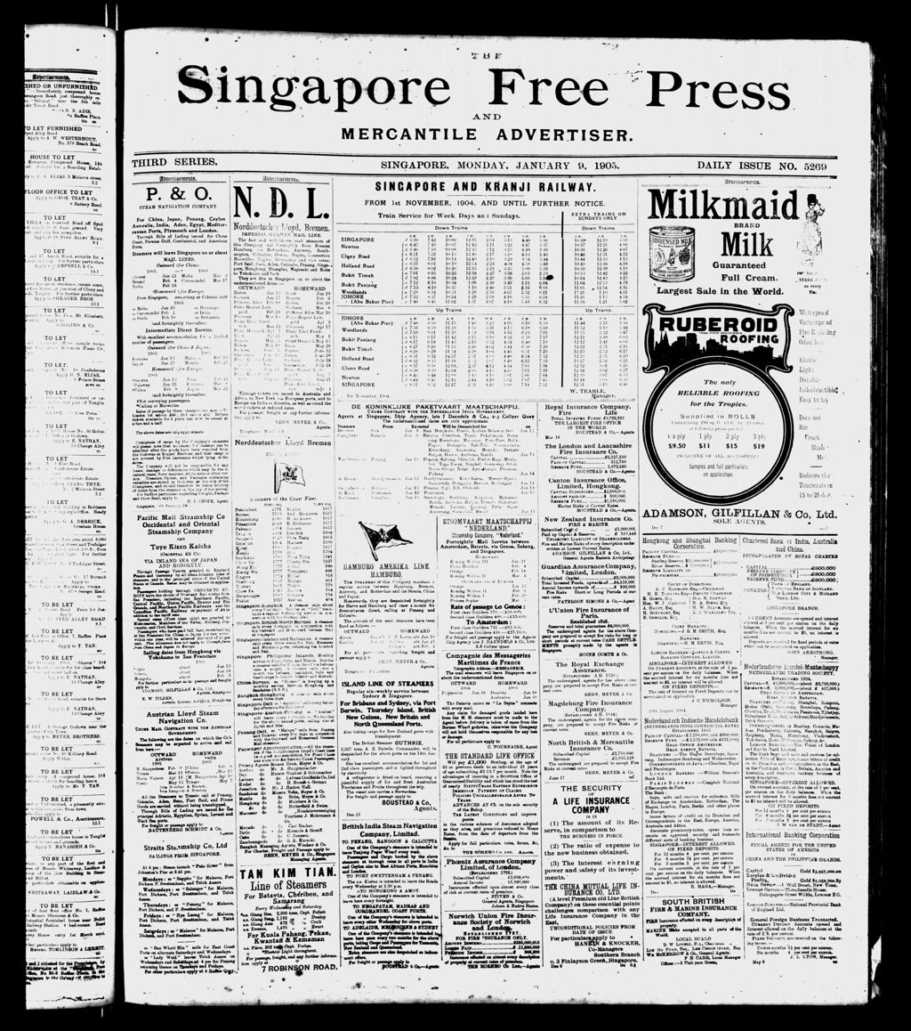 Miniature of Singapore Free Press and Mercantile Advertiser 09 January 1905