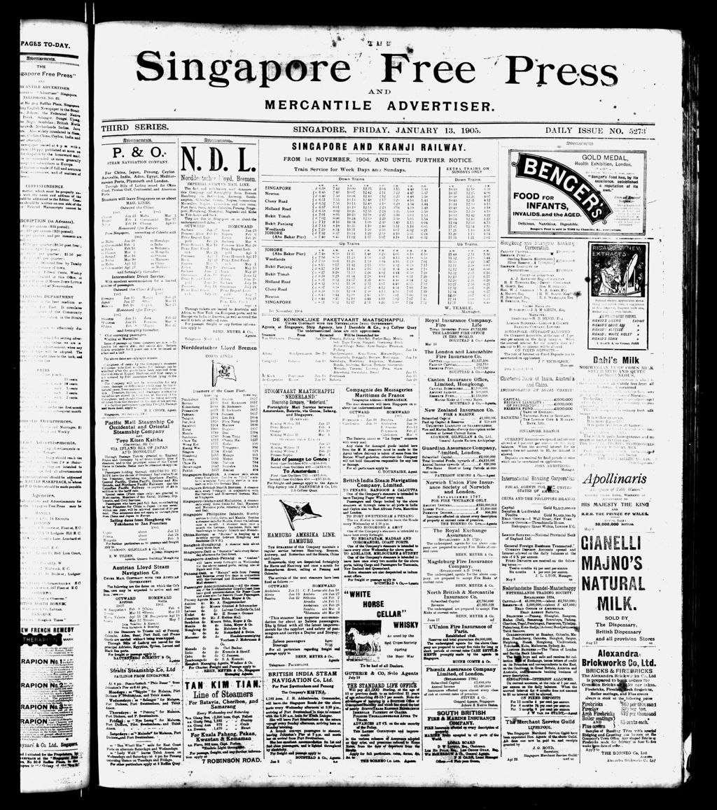 Miniature of Singapore Free Press and Mercantile Advertiser 13 January 1905