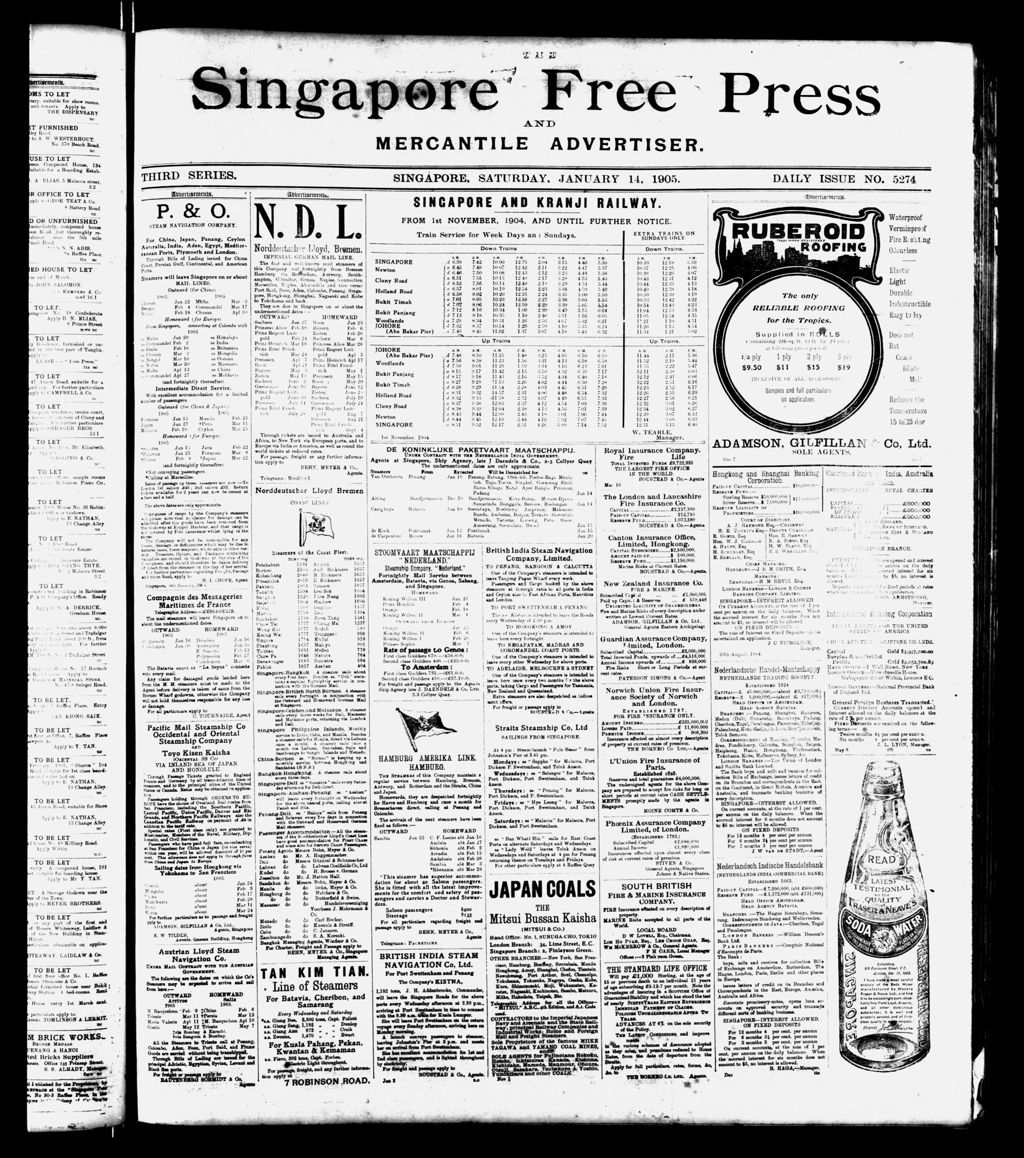 Miniature of Singapore Free Press and Mercantile Advertiser 14 January 1905