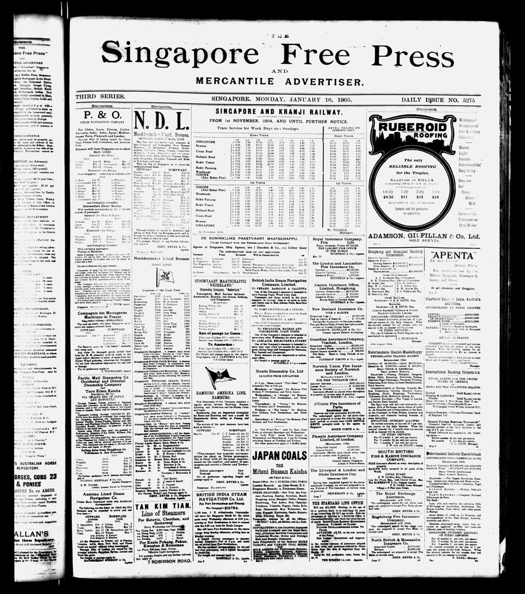 Miniature of Singapore Free Press and Mercantile Advertiser 16 January 1905