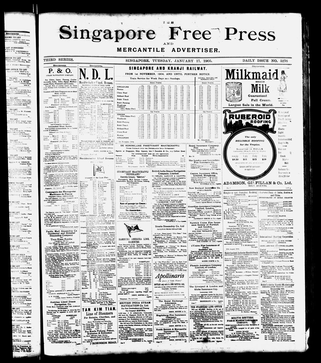 Miniature of Singapore Free Press and Mercantile Advertiser 17 January 1905