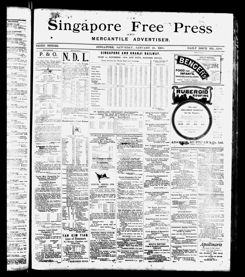 Miniature of Singapore Free Press and Mercantile Advertiser 21 January 1905