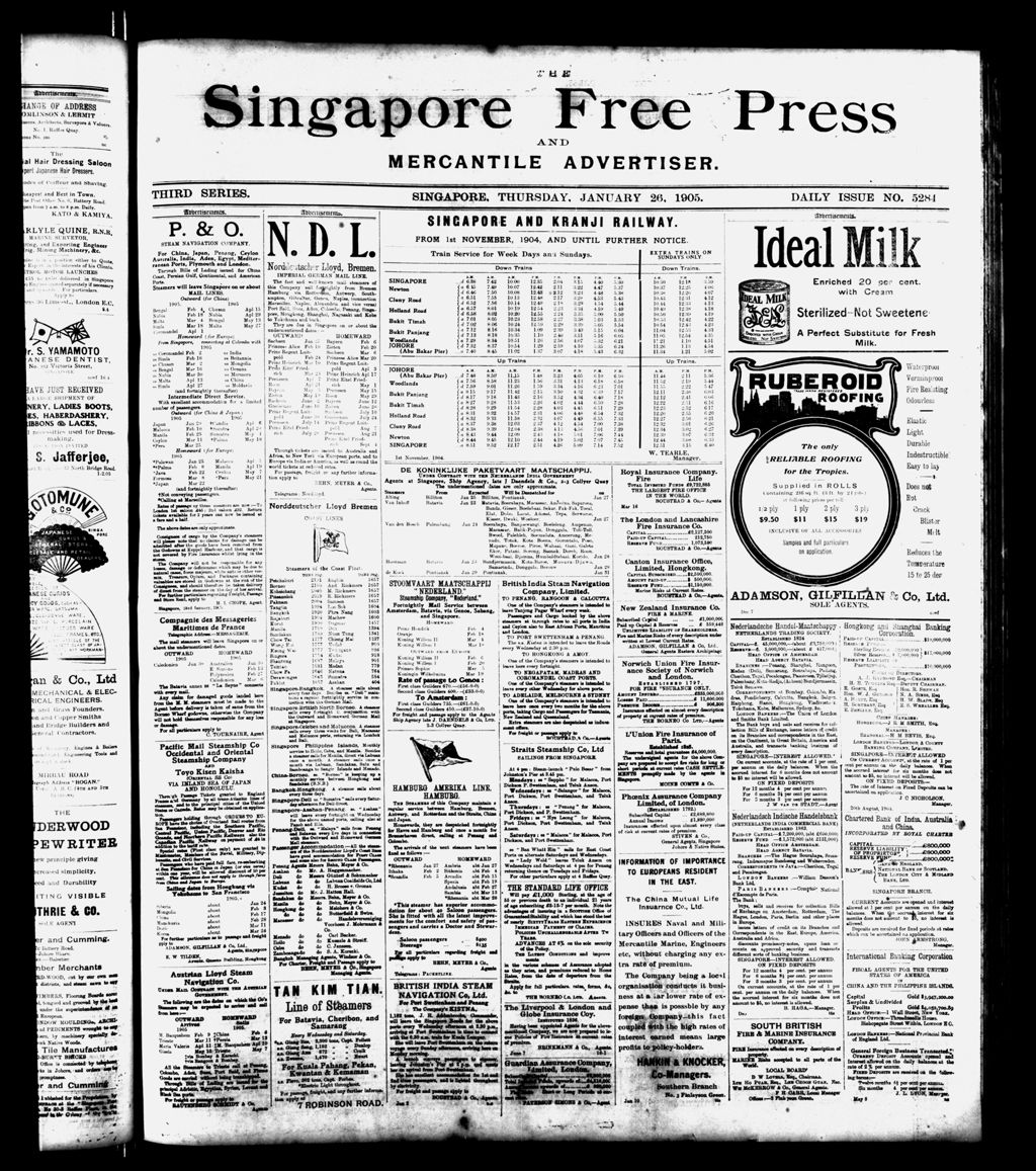 Miniature of Singapore Free Press and Mercantile Advertiser 26 January 1905