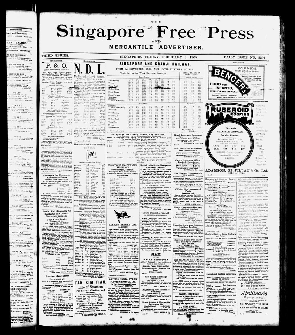 Miniature of Singapore Free Press and Mercantile Advertiser 03 February 1905