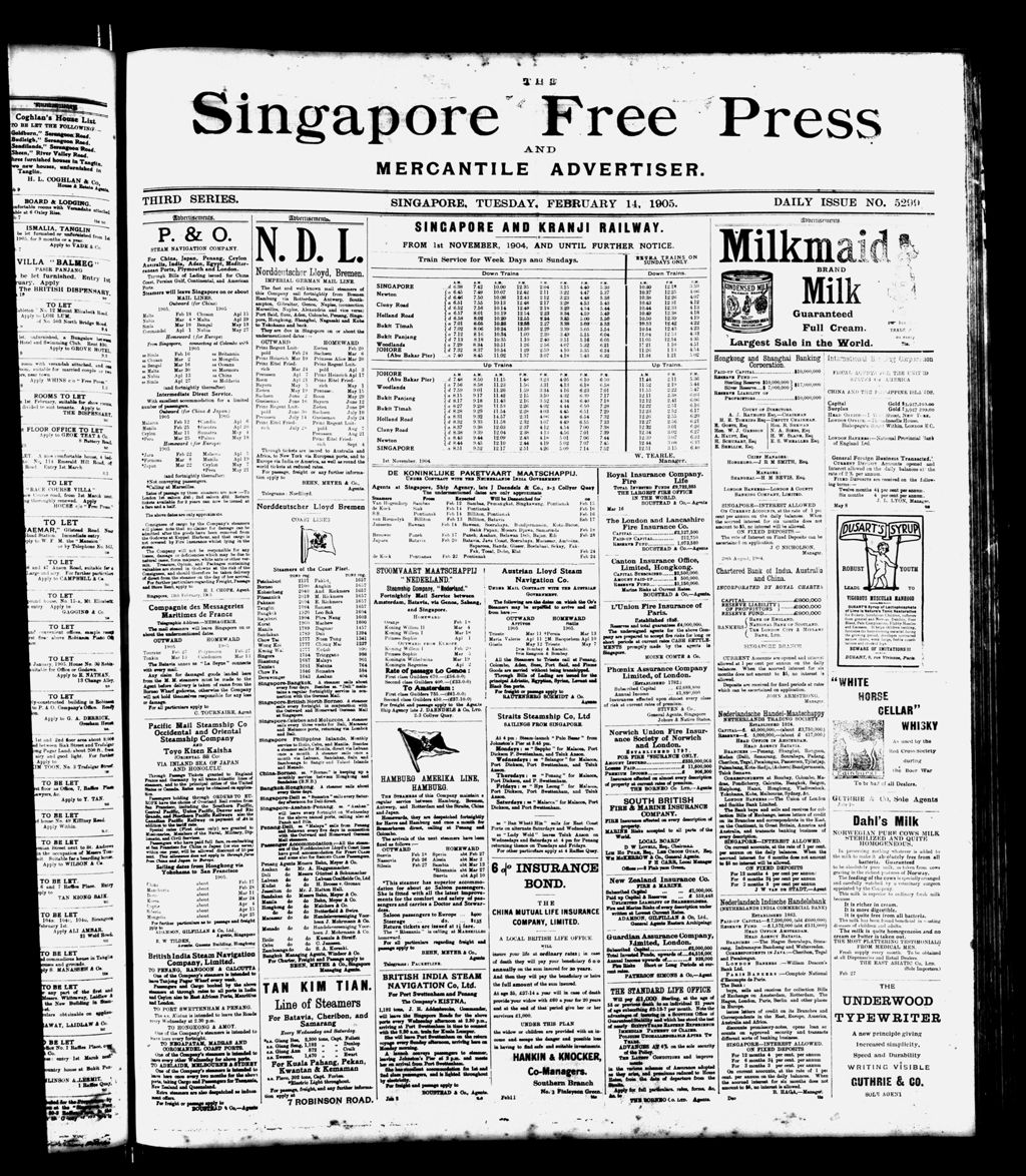 Miniature of Singapore Free Press and Mercantile Advertiser 14 February 1905