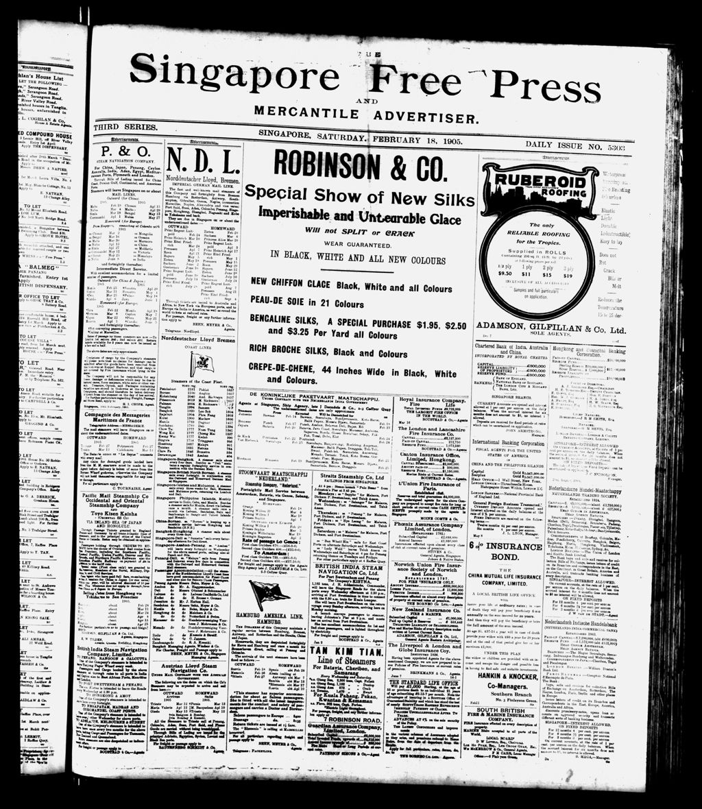 Miniature of Singapore Free Press and Mercantile Advertiser 18 February 1905