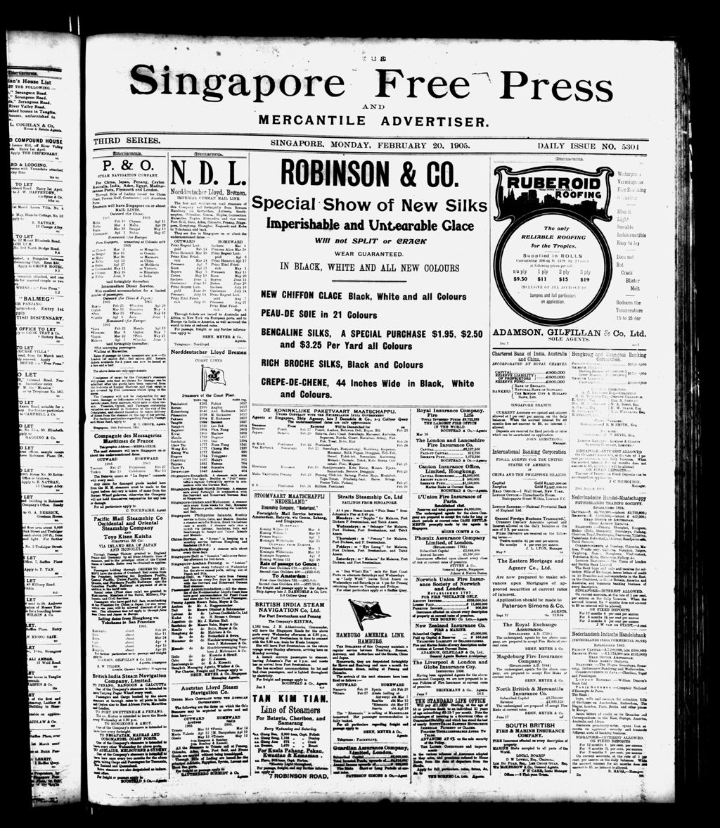 Miniature of Singapore Free Press and Mercantile Advertiser 20 February 1905