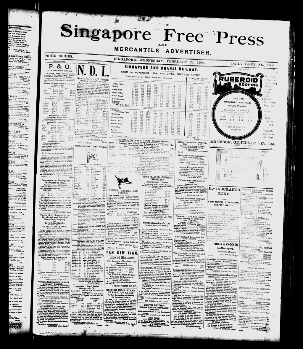 Miniature of Singapore Free Press and Mercantile Advertiser 22 February 1905