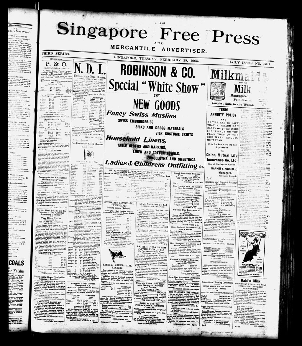 Miniature of Singapore Free Press and Mercantile Advertiser 28 February 1905