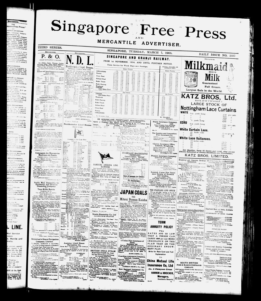 Miniature of Singapore Free Press and Mercantile Advertiser 07 March 1905