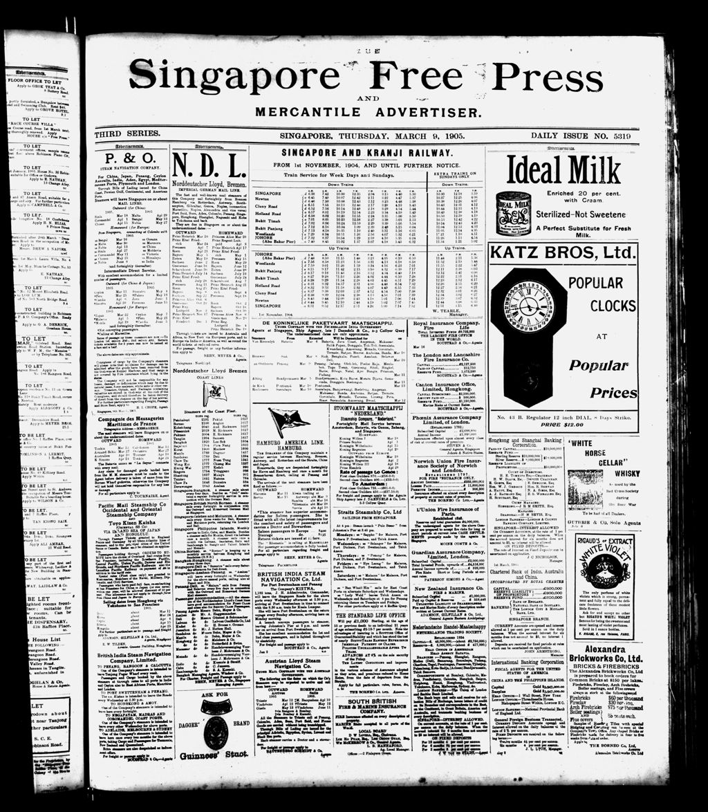 Miniature of Singapore Free Press and Mercantile Advertiser 09 March 1905