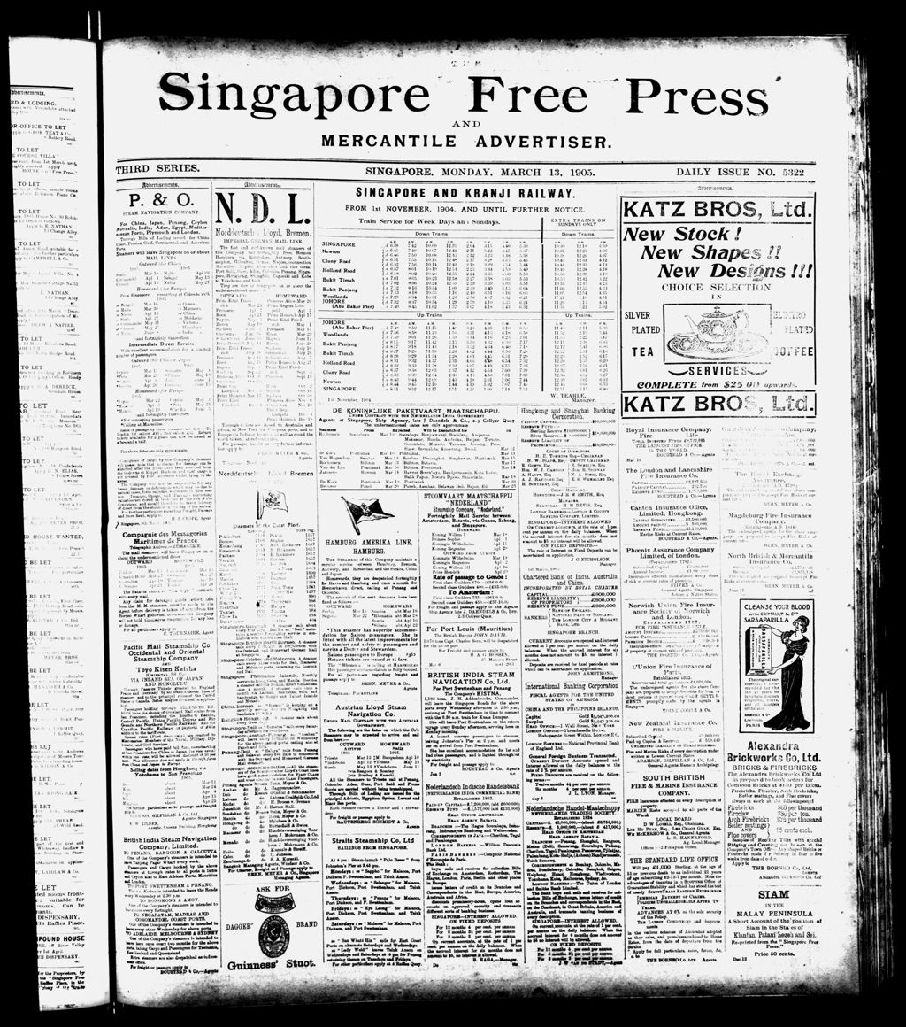 Miniature of Singapore Free Press and Mercantile Advertiser 13 March 1905