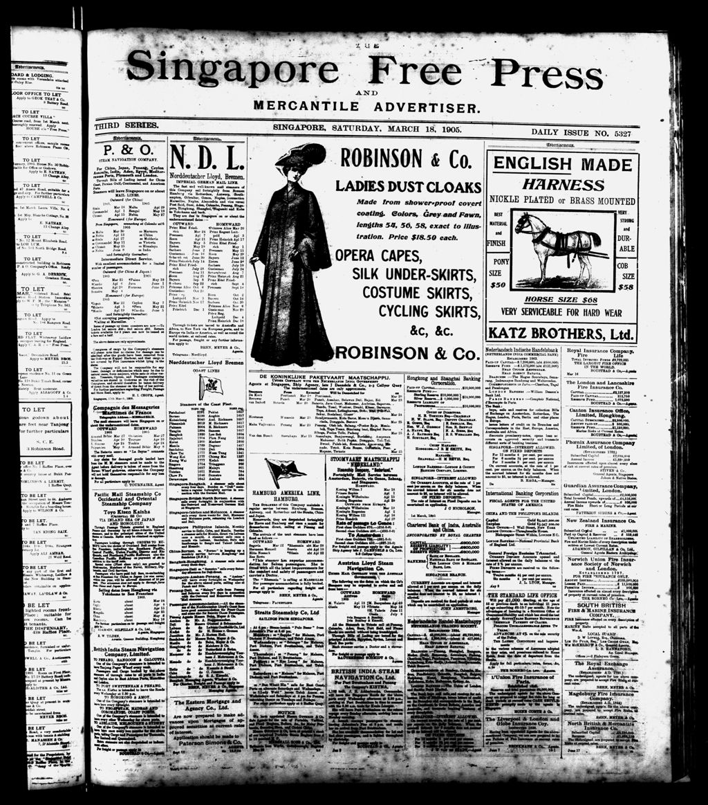 Miniature of Singapore Free Press and Mercantile Advertiser 18 March 1905