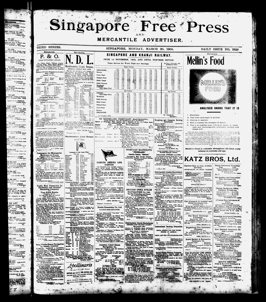 Miniature of Singapore Free Press and Mercantile Advertiser 20 March 1905