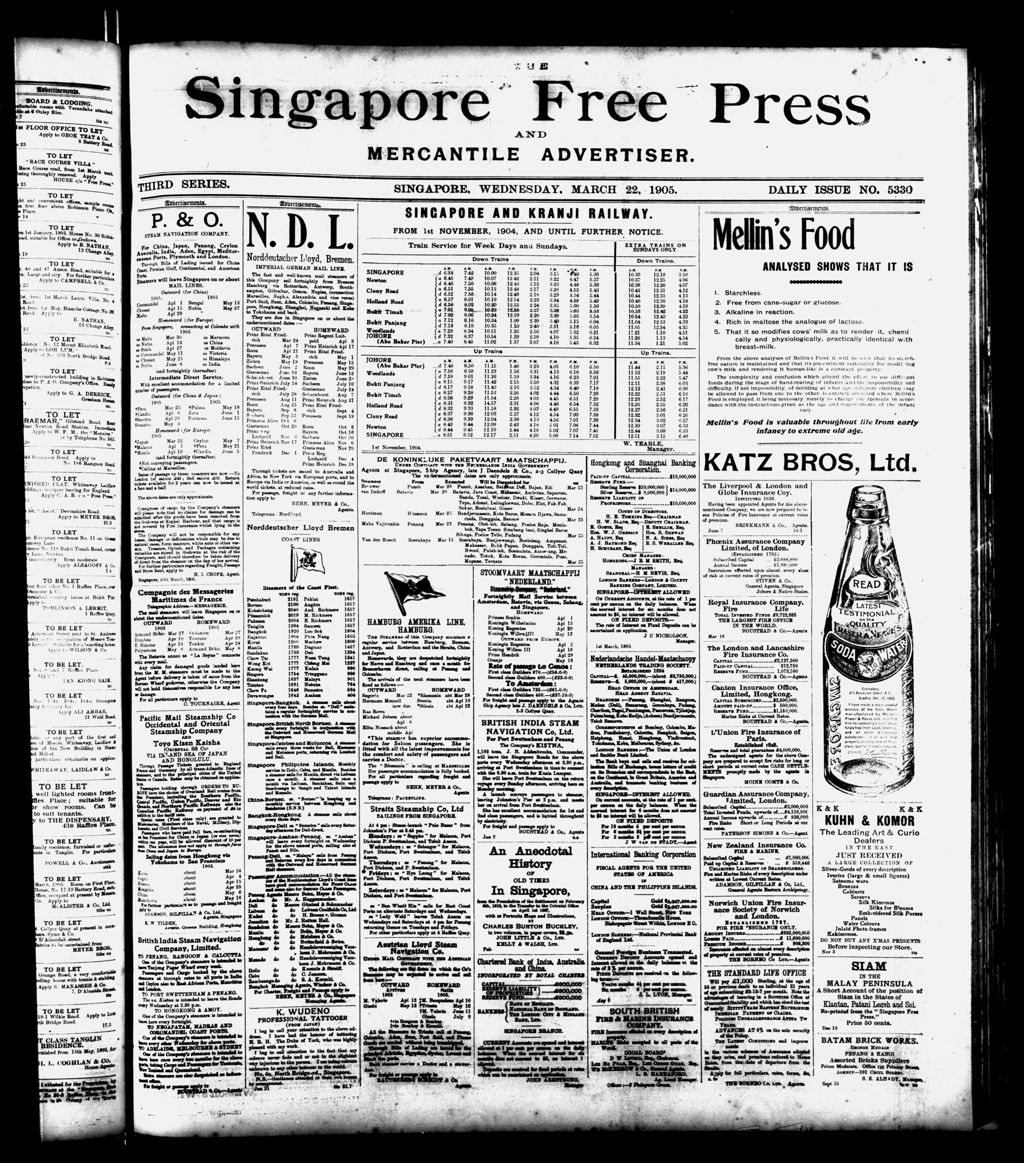 Miniature of Singapore Free Press and Mercantile Advertiser 22 March 1905