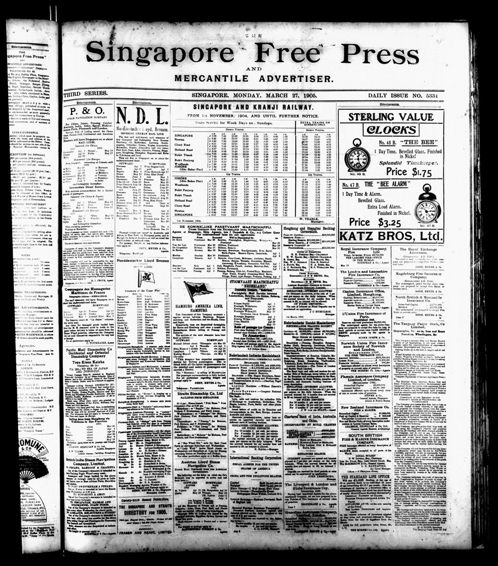 Miniature of Singapore Free Press and Mercantile Advertiser 27 March 1905