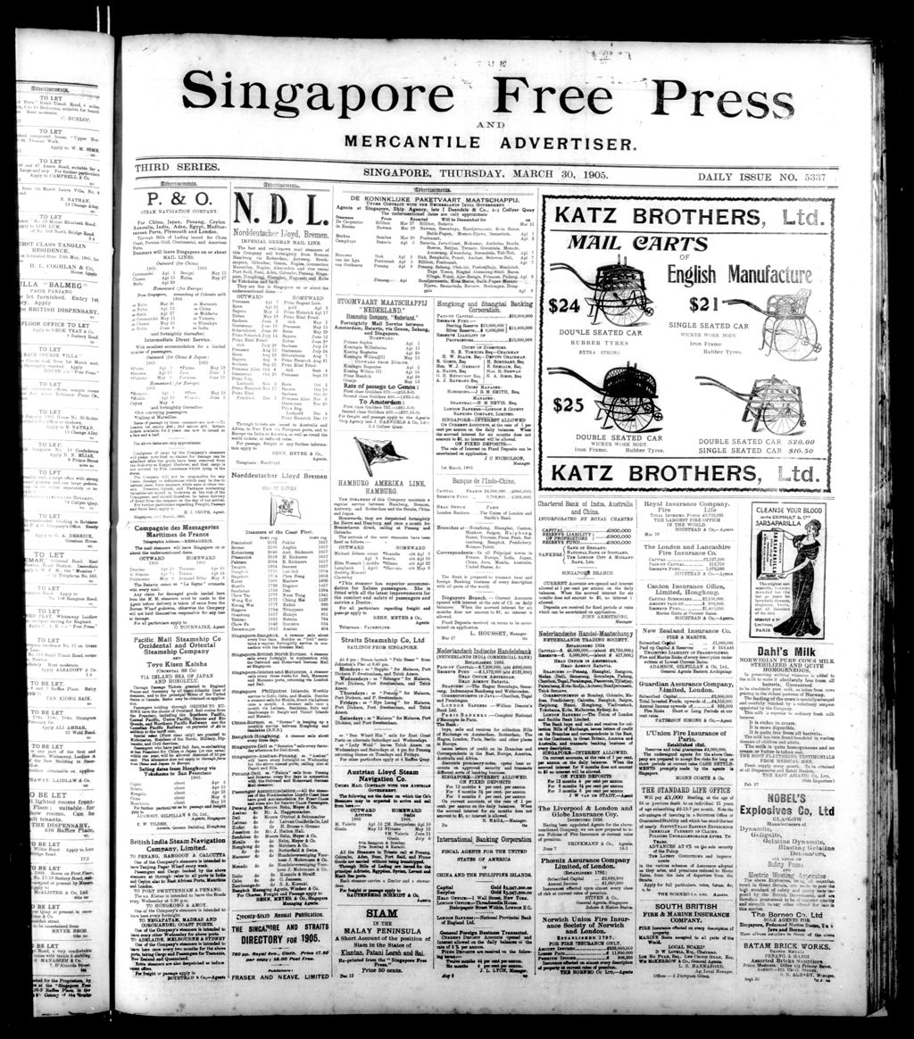 Miniature of Singapore Free Press and Mercantile Advertiser 30 March 1905