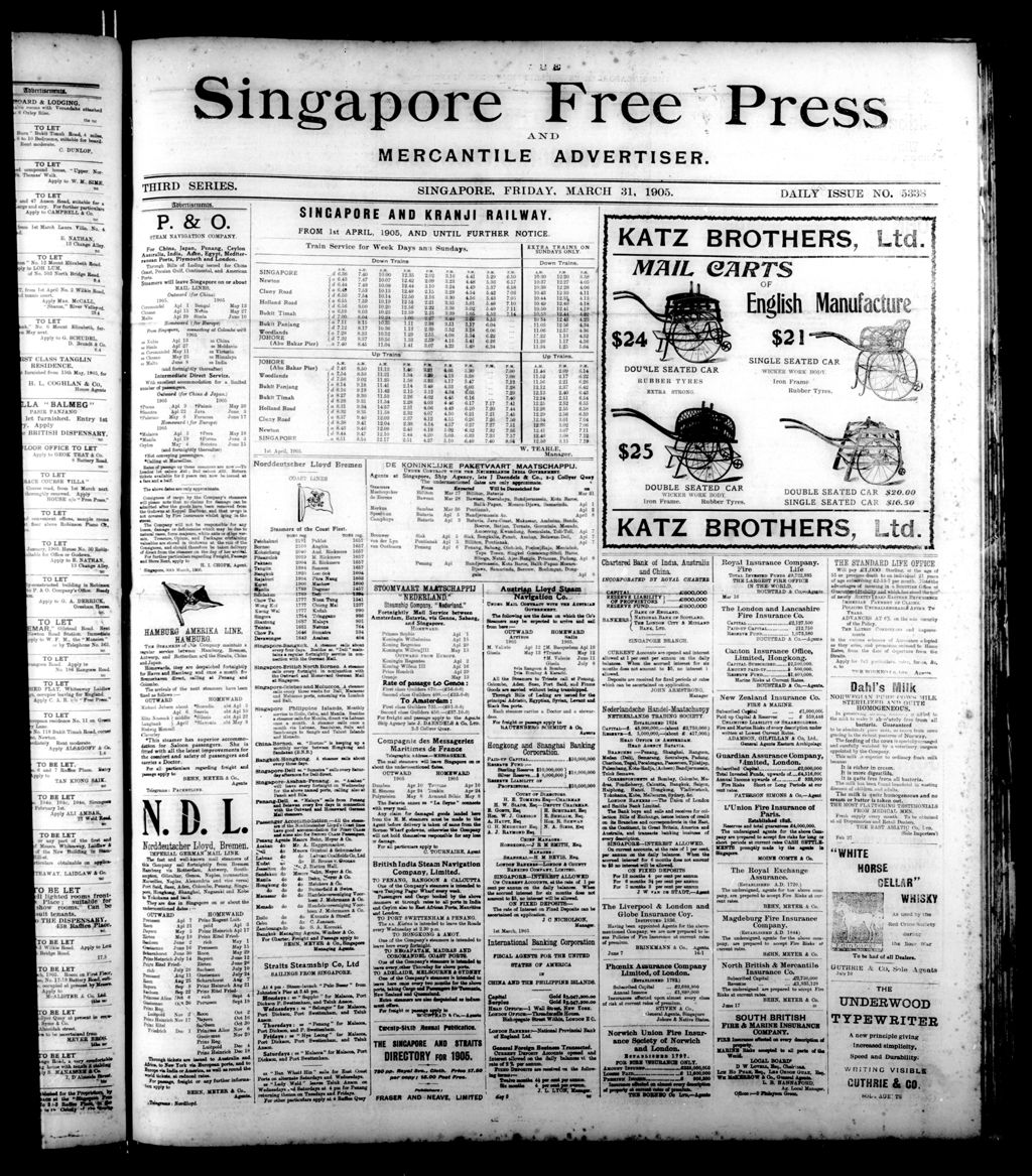 Miniature of Singapore Free Press and Mercantile Advertiser 31 March 1905