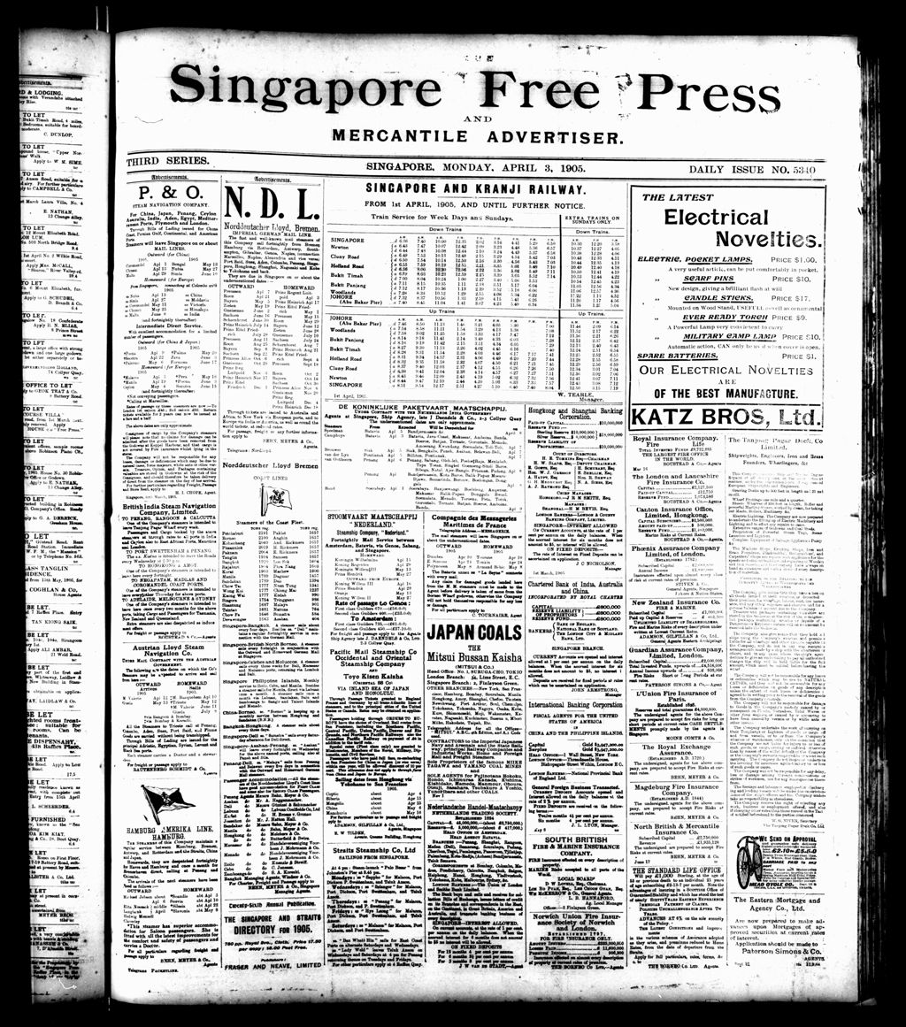 Miniature of Singapore Free Press and Mercantile Advertiser 03 April 1905