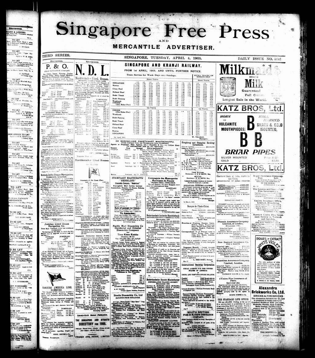 Miniature of Singapore Free Press and Mercantile Advertiser 04 April 1905