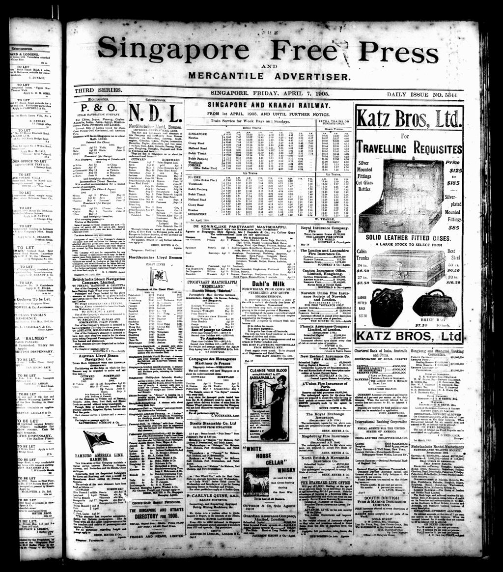 Miniature of Singapore Free Press and Mercantile Advertiser 07 April 1905