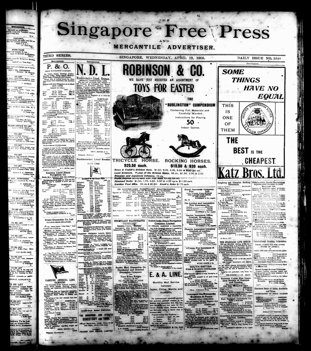 Miniature of Singapore Free Press and Mercantile Advertiser 12 April 1905