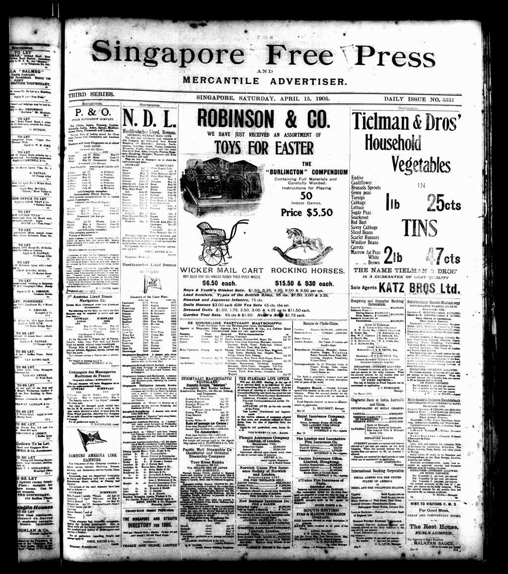 Miniature of Singapore Free Press and Mercantile Advertiser 15 April 1905