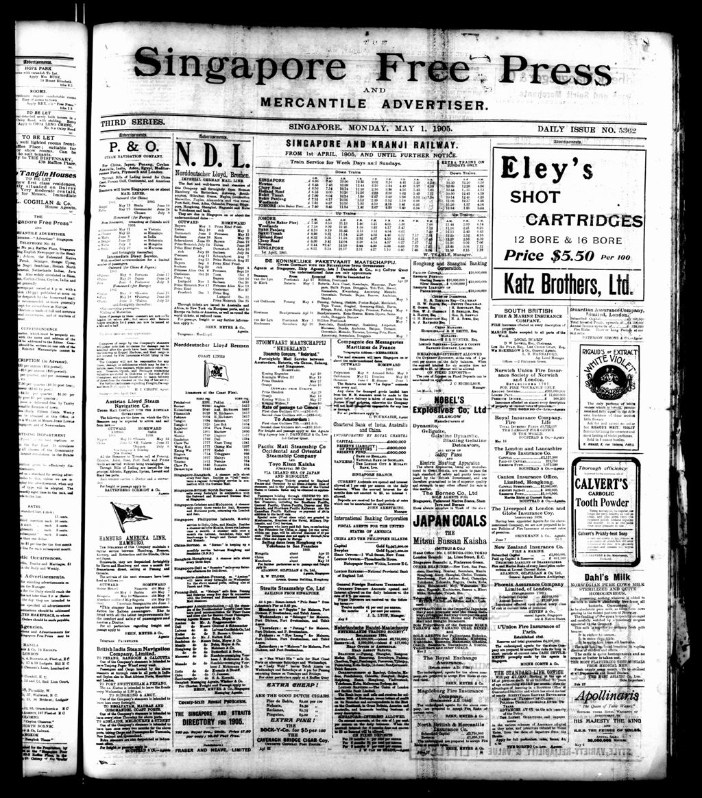 Miniature of Singapore Free Press and Mercantile Advertiser 01 May 1905