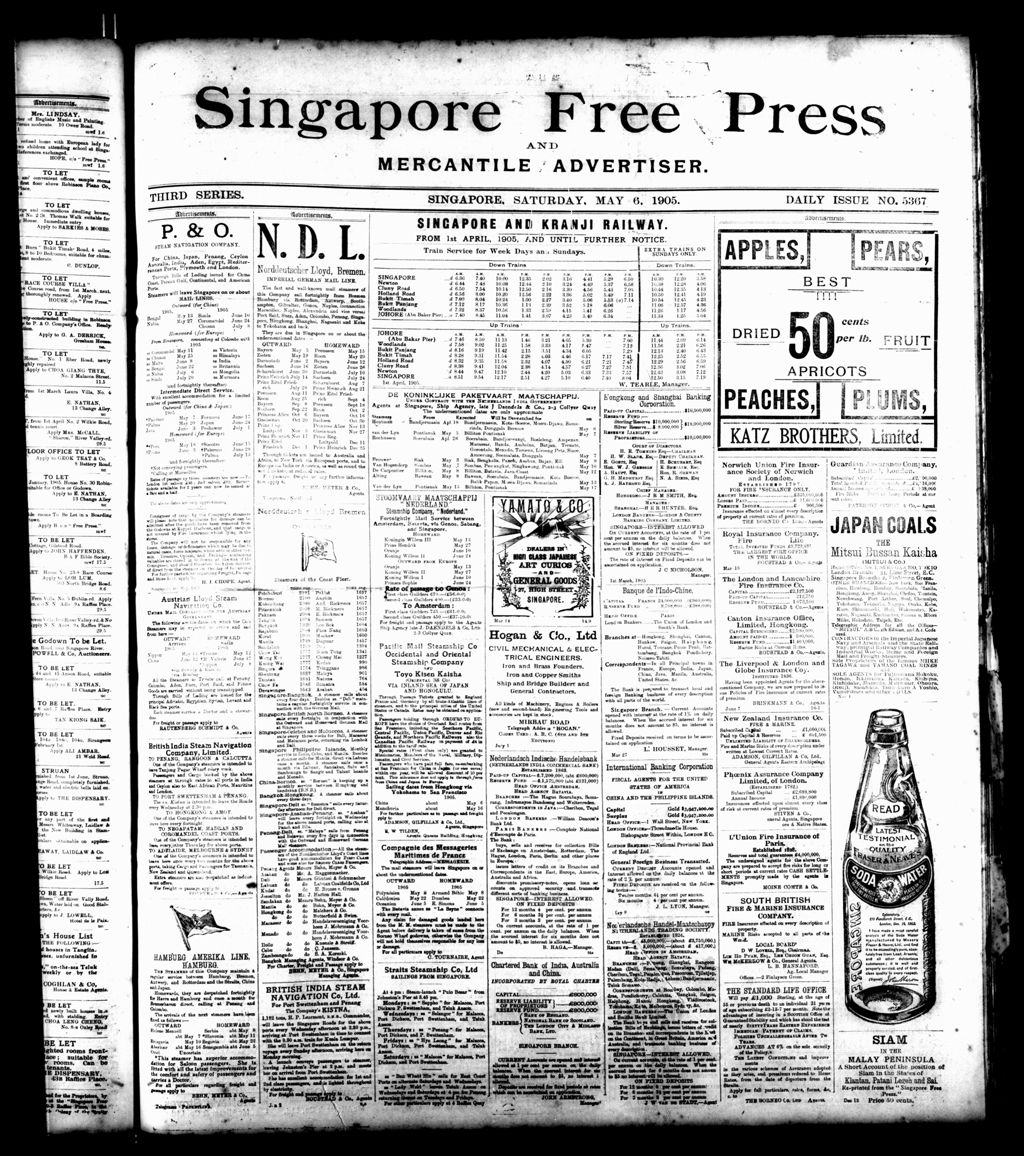 Miniature of Singapore Free Press and Mercantile Advertiser 06 May 1905