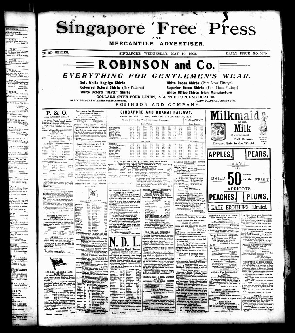 Miniature of Singapore Free Press and Mercantile Advertiser 10 May 1905