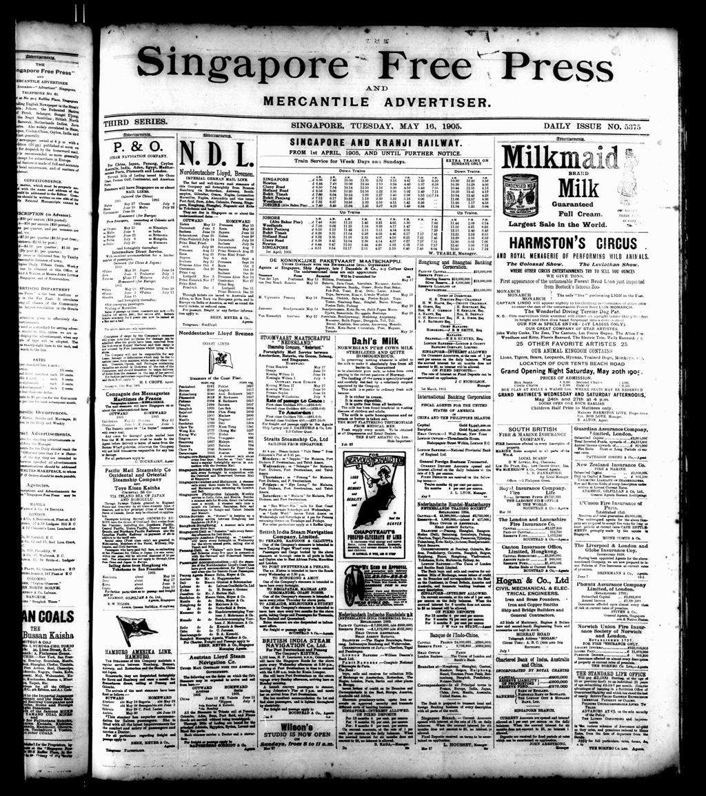 Miniature of Singapore Free Press and Mercantile Advertiser 16 May 1905