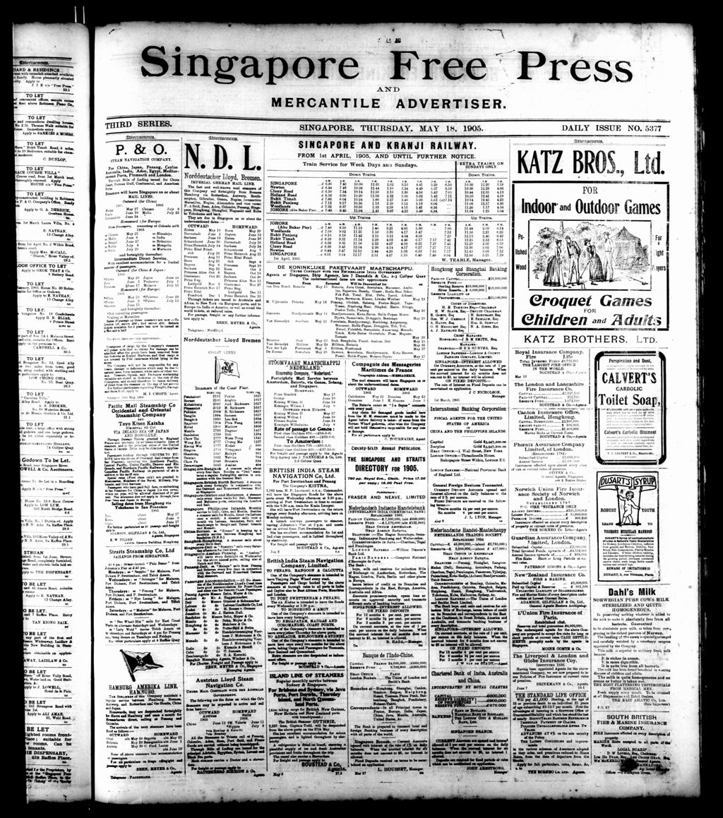 Miniature of Singapore Free Press and Mercantile Advertiser 18 May 1905