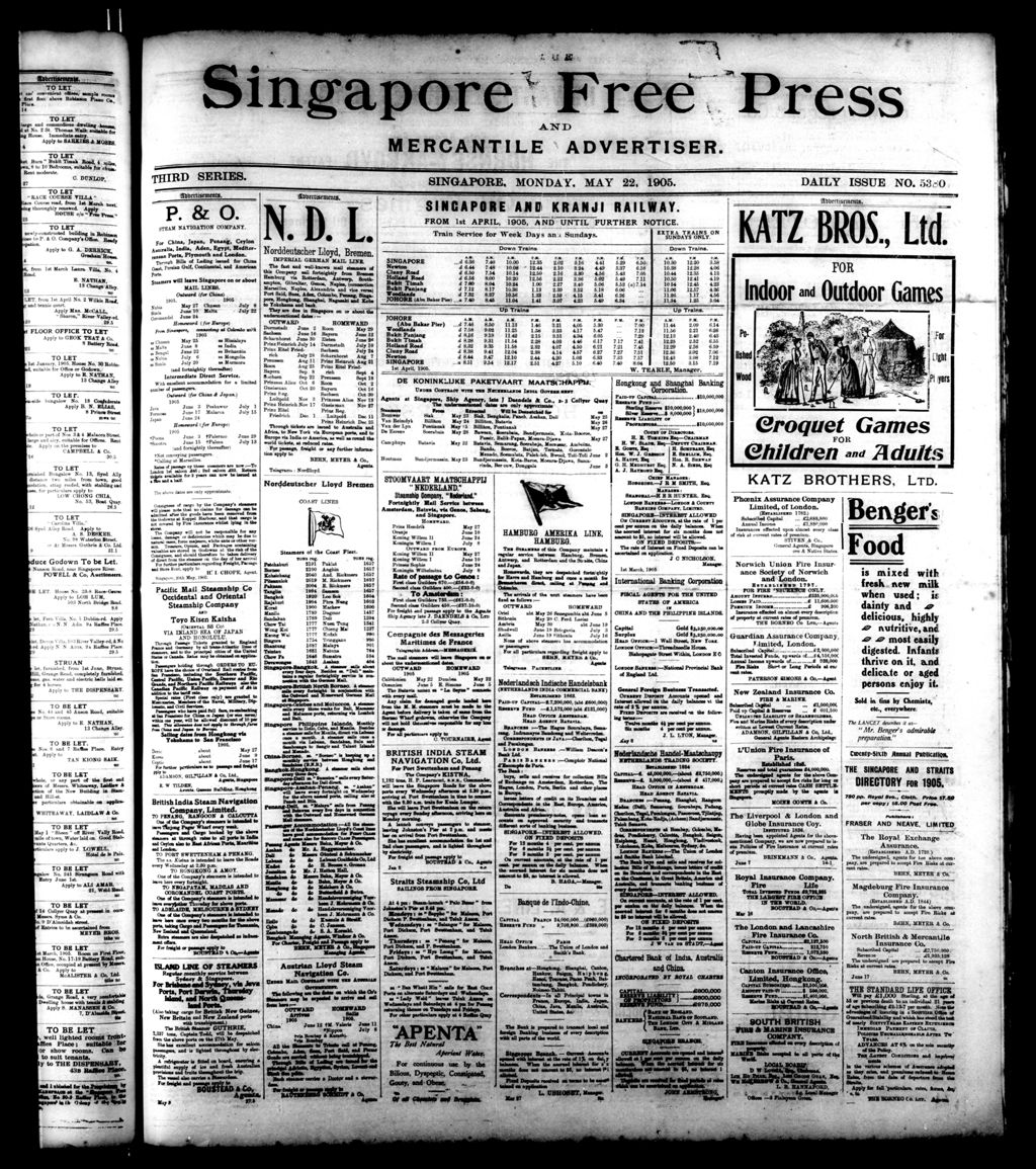 Miniature of Singapore Free Press and Mercantile Advertiser 22 May 1905