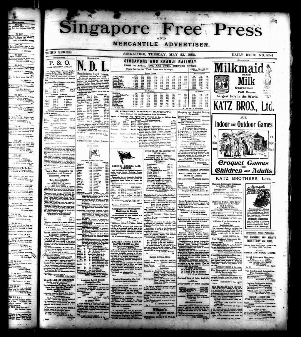 Miniature of Singapore Free Press and Mercantile Advertiser 23 May 1905