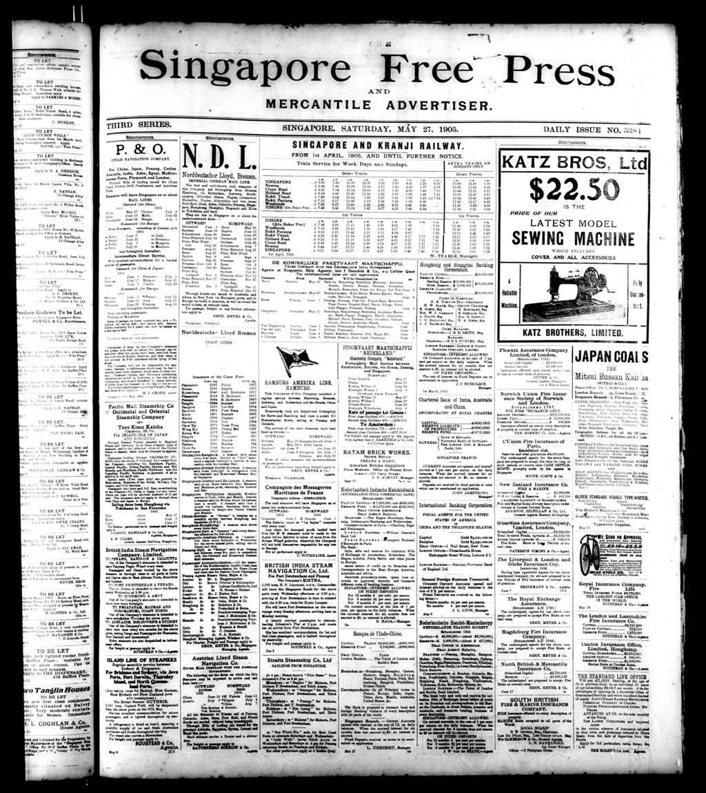 Miniature of Singapore Free Press and Mercantile Advertiser 27 May 1905