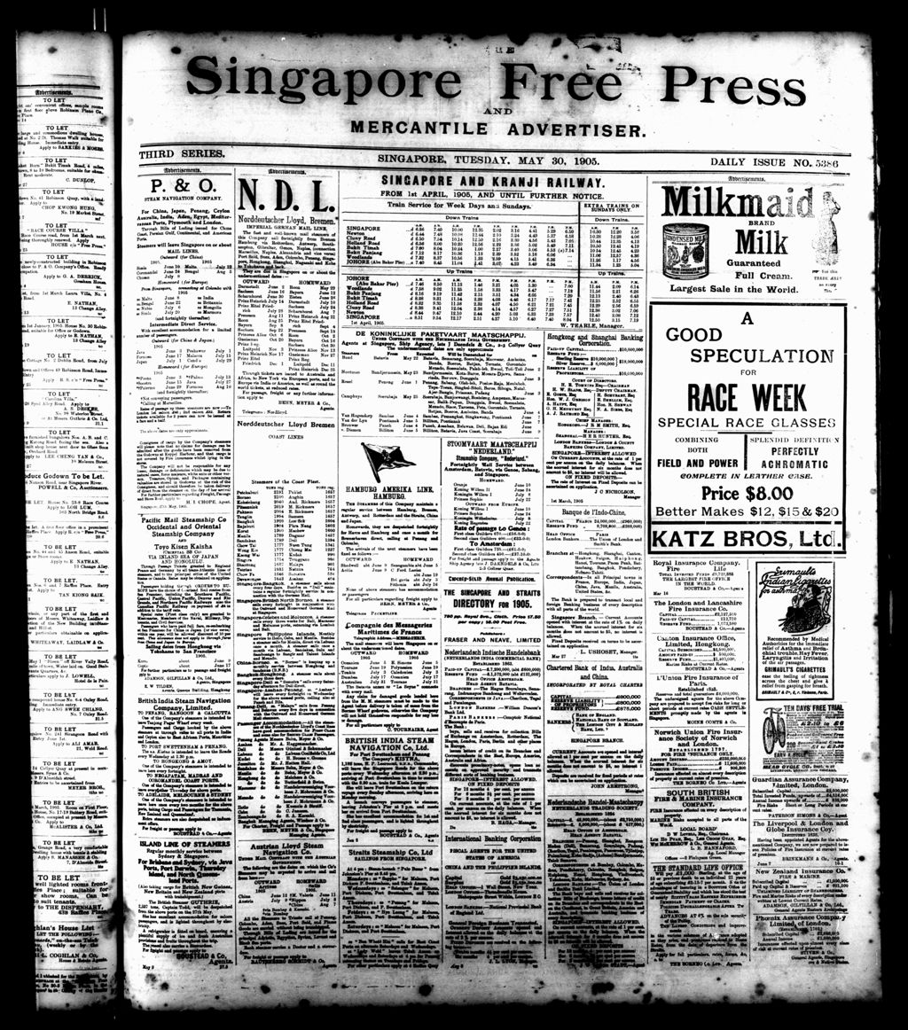 Miniature of Singapore Free Press and Mercantile Advertiser 30 May 1905