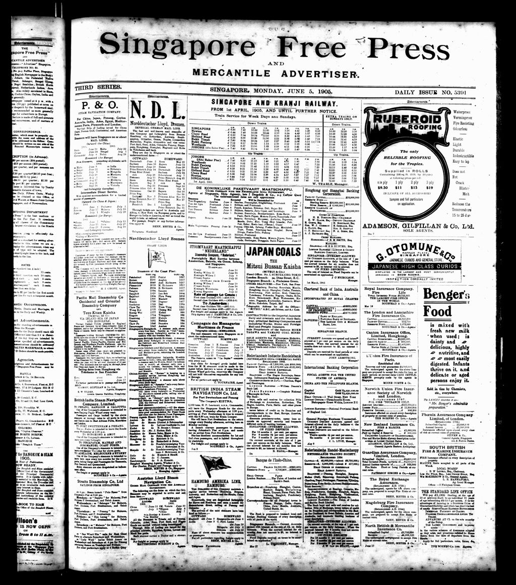 Miniature of Singapore Free Press and Mercantile Advertiser 05 June 1905