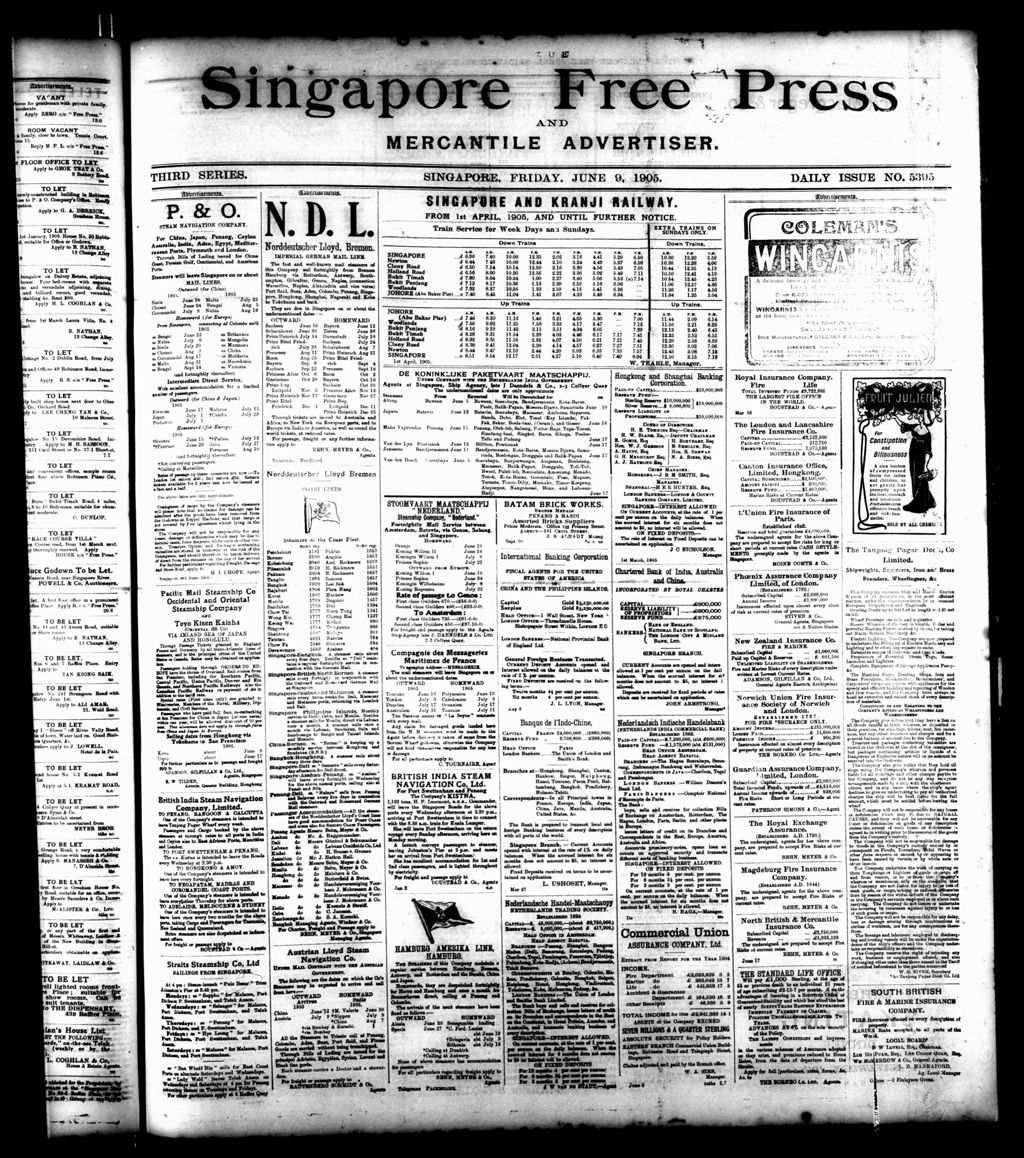 Miniature of Singapore Free Press and Mercantile Advertiser 09 June 1905