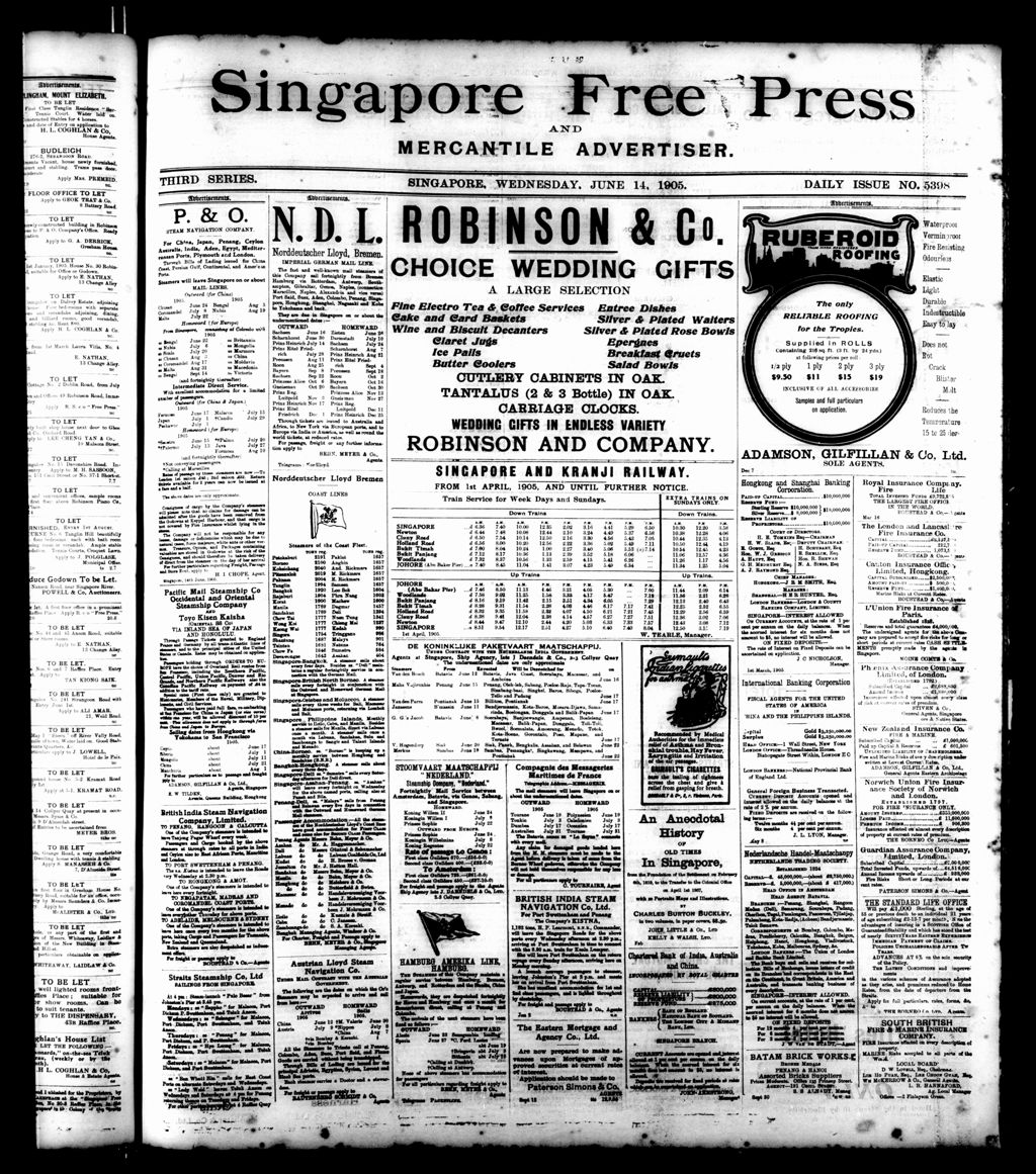 Miniature of Singapore Free Press and Mercantile Advertiser 14 June 1905