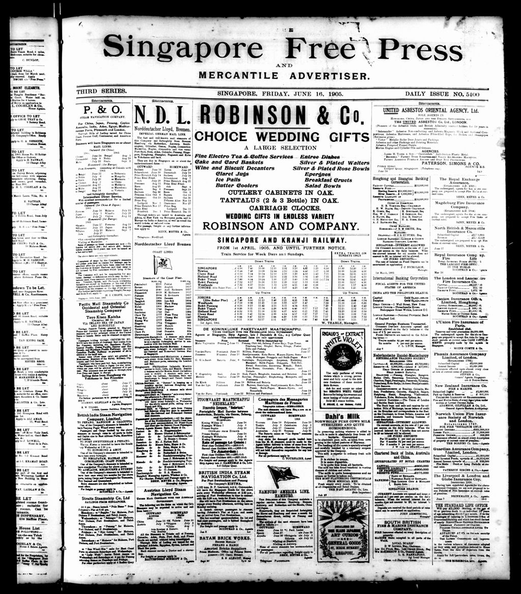 Miniature of Singapore Free Press and Mercantile Advertiser 16 June 1905