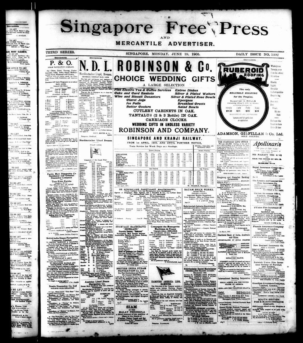 Miniature of Singapore Free Press and Mercantile Advertiser 19 June 1905