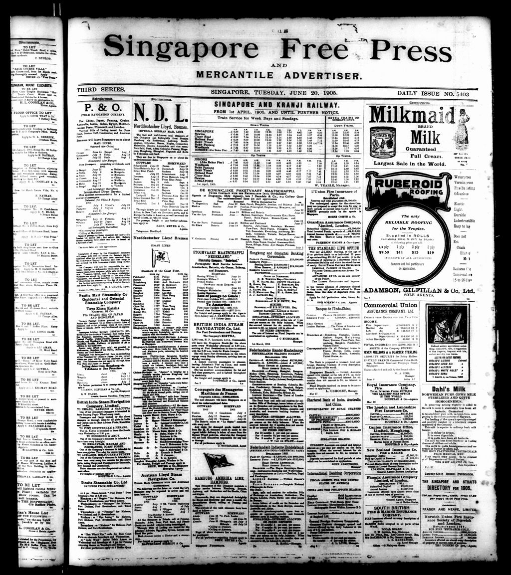 Miniature of Singapore Free Press and Mercantile Advertiser 20 June 1905