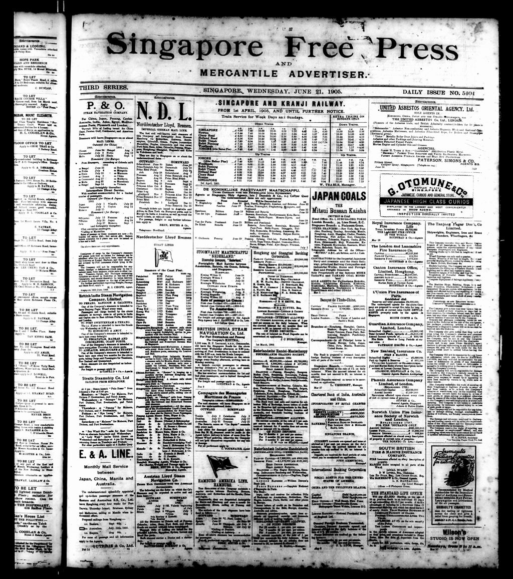 Miniature of Singapore Free Press and Mercantile Advertiser 21 June 1905