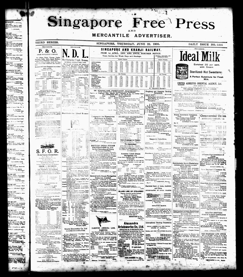 Miniature of Singapore Free Press and Mercantile Advertiser 22 June 1905