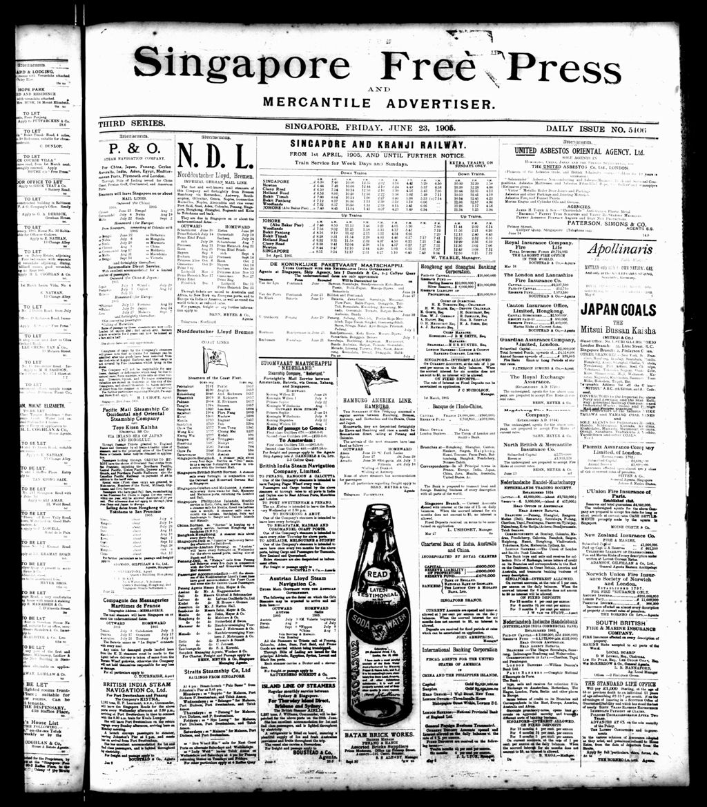 Miniature of Singapore Free Press and Mercantile Advertiser 23 June 1905