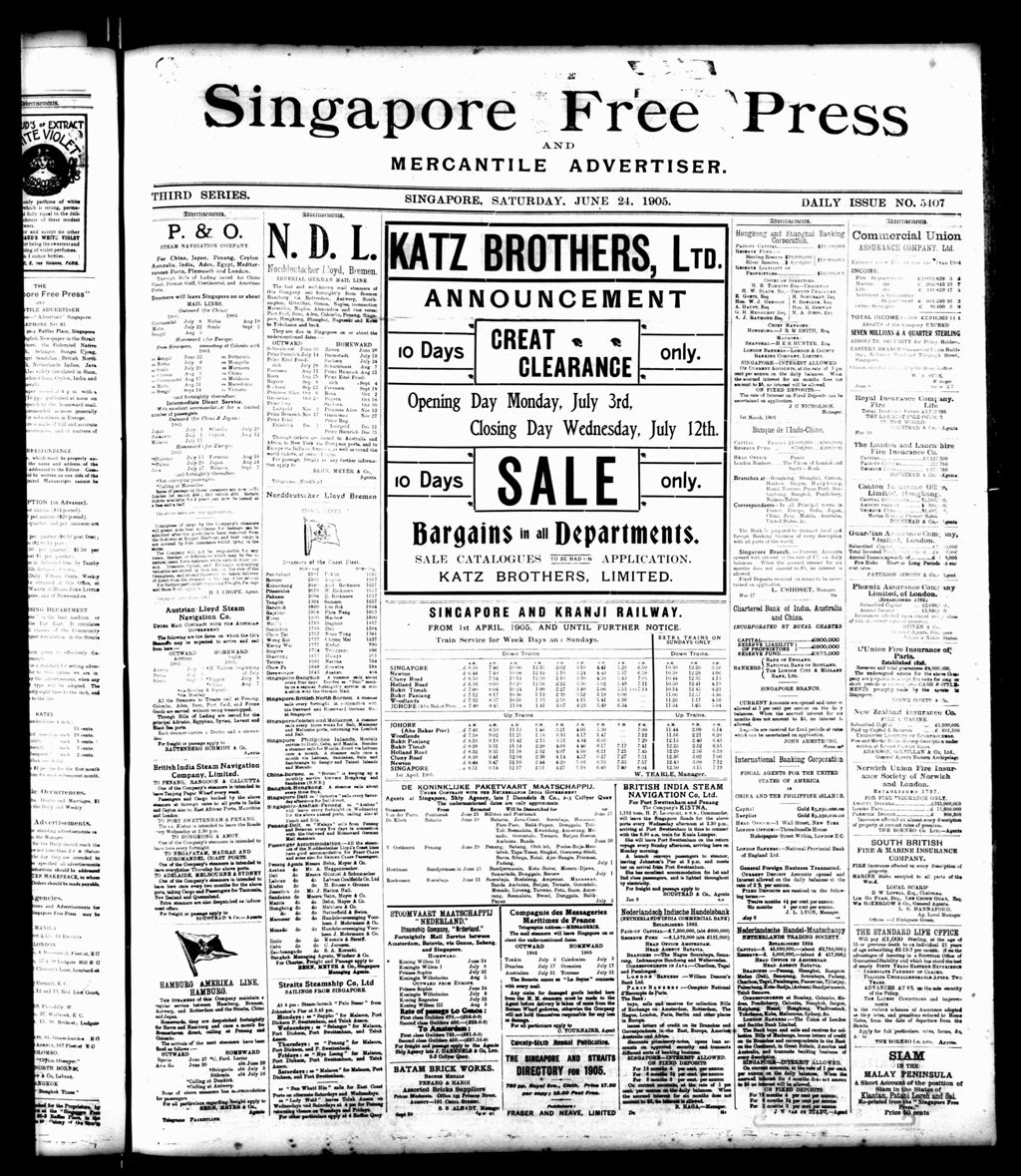 Miniature of Singapore Free Press and Mercantile Advertiser 24 June 1905