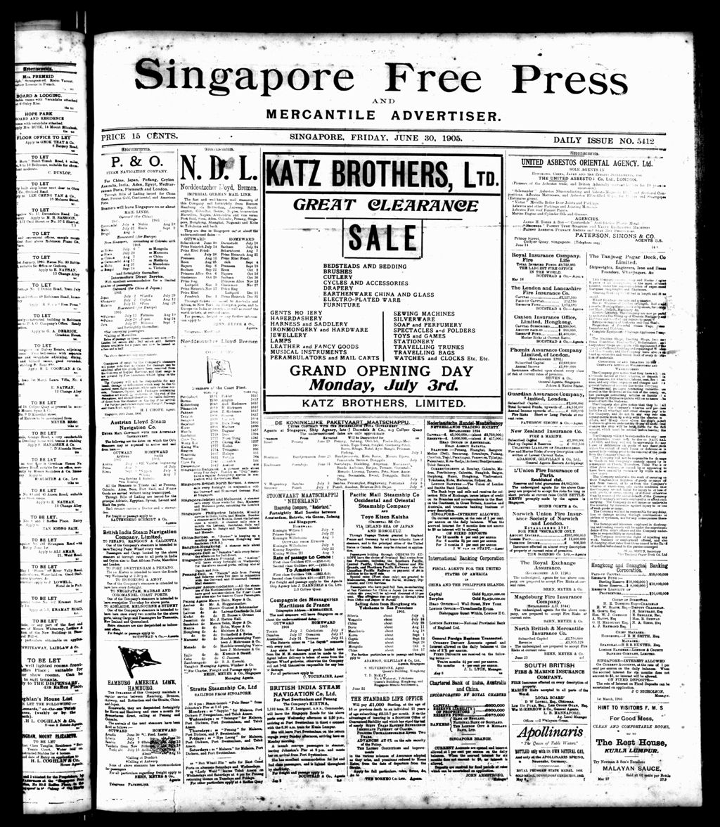 Miniature of Singapore Free Press and Mercantile Advertiser 30 June 1905