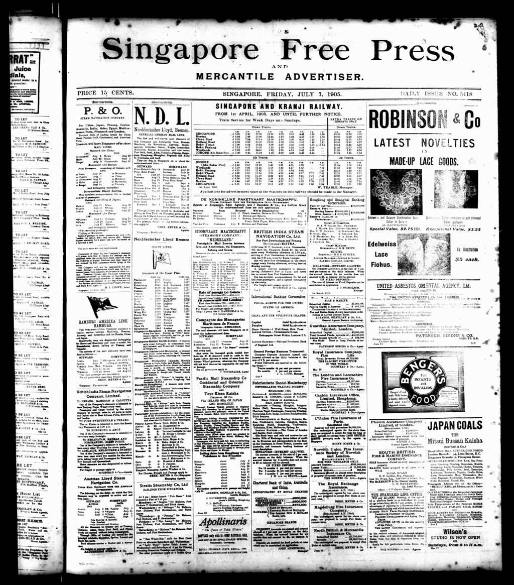 Miniature of Singapore Free Press and Mercantile Advertiser 07 July 1905