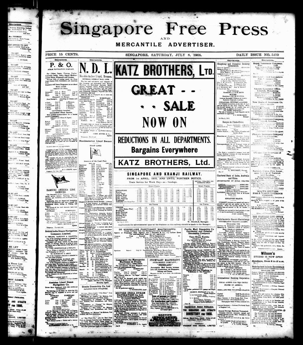 Miniature of Singapore Free Press and Mercantile Advertiser 08 July 1905