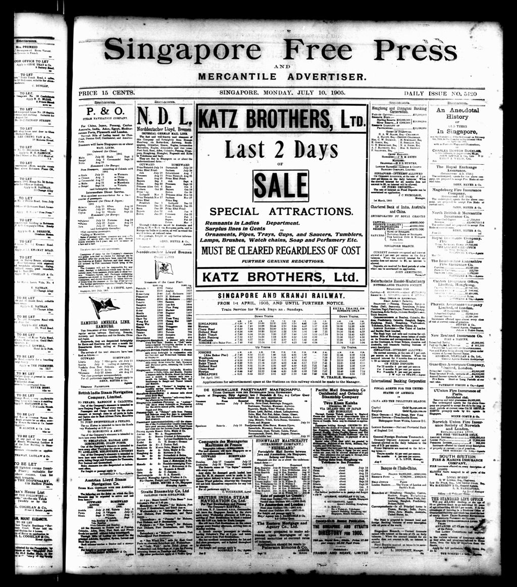 Miniature of Singapore Free Press and Mercantile Advertiser 10 July 1905